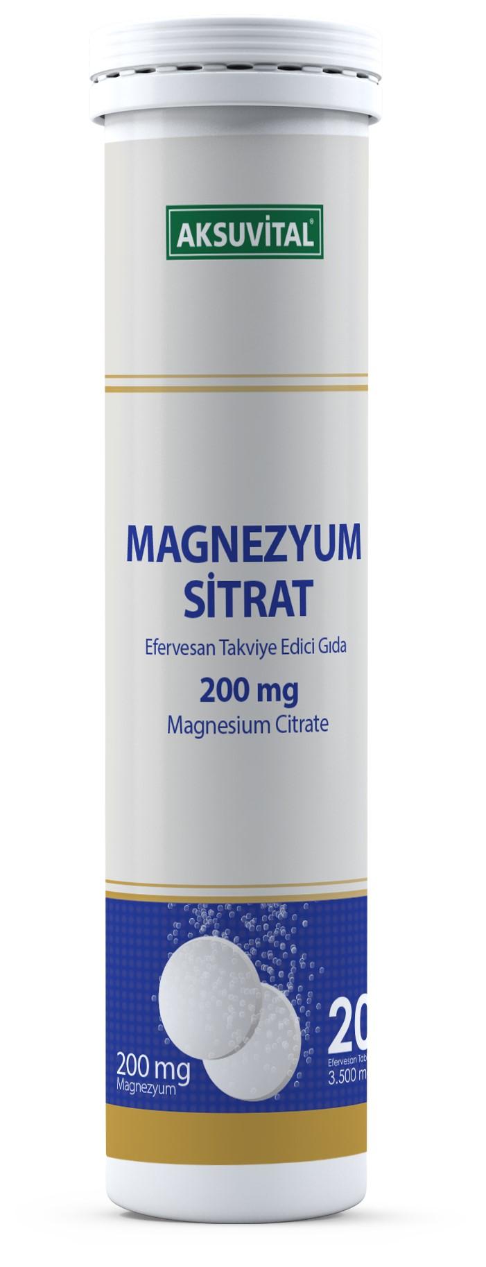 Aksu Vital Magnezyum Sitrat Efervesan 200 Mg 20 Tablet