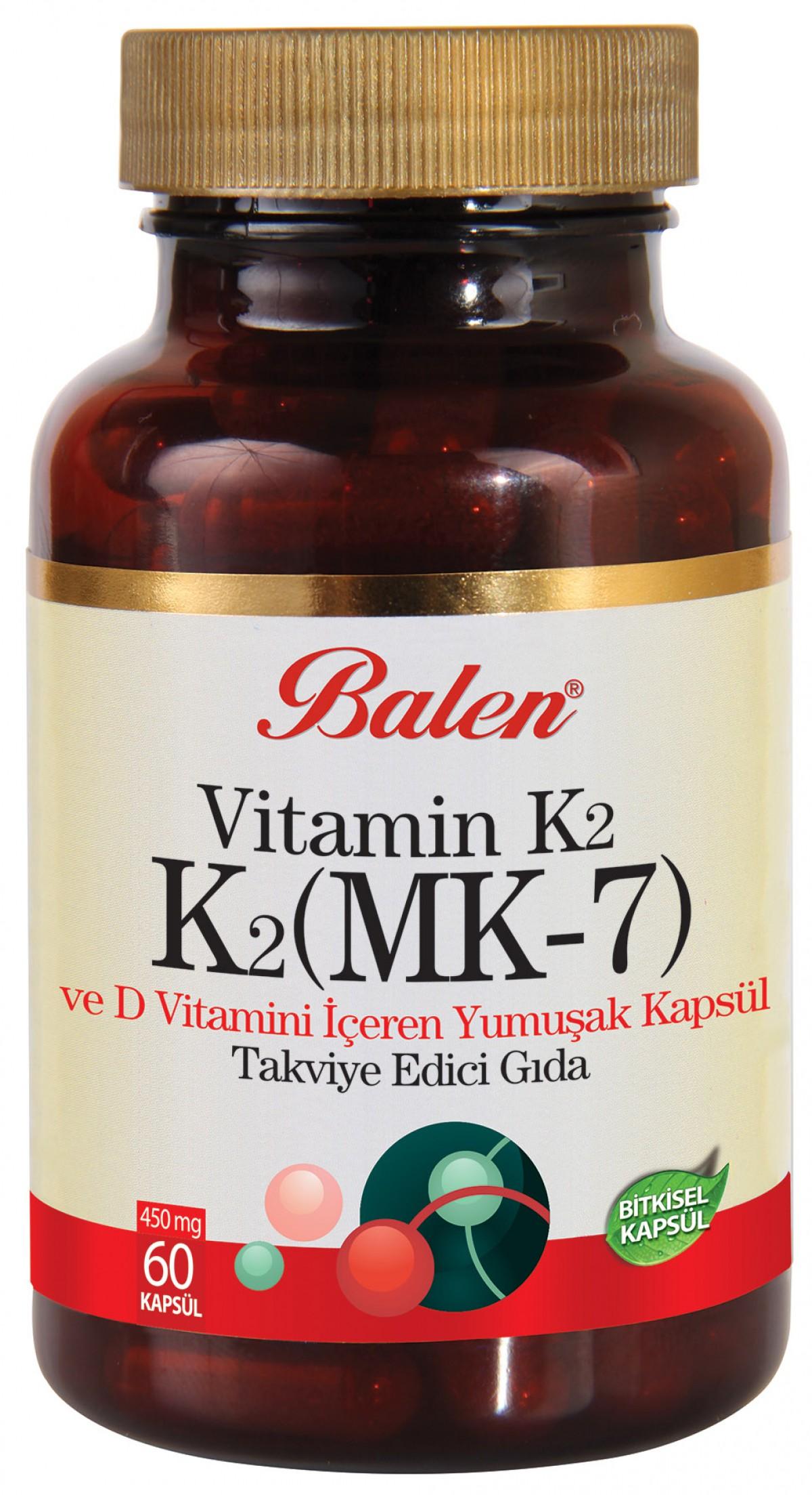 Balen Vitamin K2 MK-7 ve D Vitamini İçeren 450 Mg 60 Kapsül